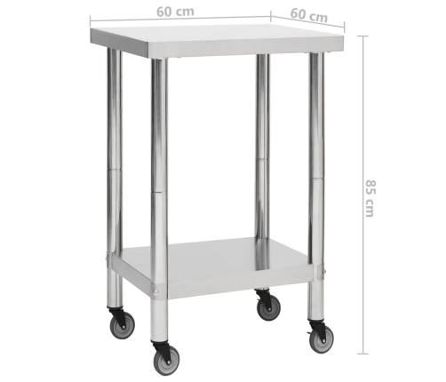 vidaXL virtuves darba galds, 60x60x85 cm, nerūsējošs tērauds