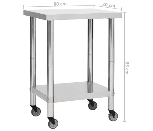 vidaXL virtuves darba galds, 80x30x85 cm, nerūsējošs tērauds