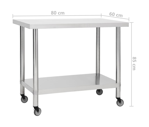 vidaXL virtuves darba galds, 80x60x85 cm, nerūsējošs tērauds
