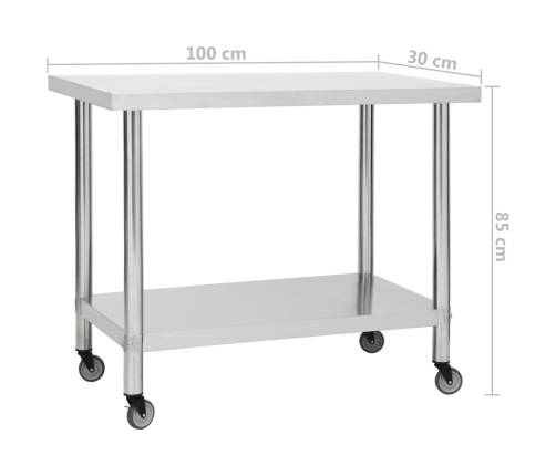vidaXL virtuves darba galds, 100x30x85 cm, nerūsējošs tērauds