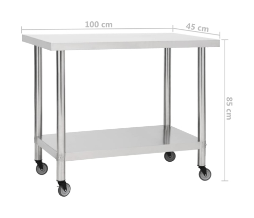 vidaXL virtuves darba galds, 100x45x85 cm, nerūsējošs tērauds