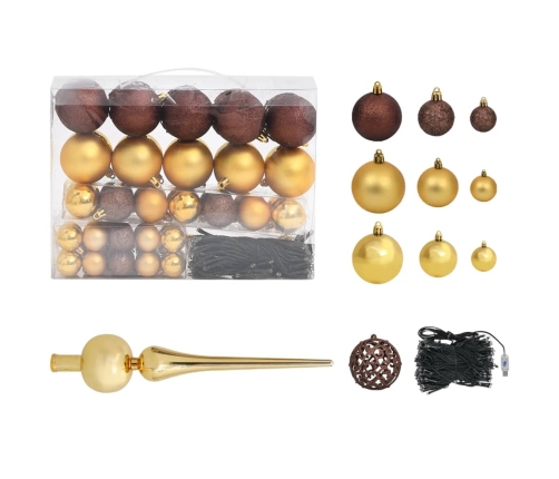 vidaXL izgaismota Ziemassvētku egle ar rotājumiem, balta, 210 cm