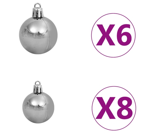 vidaXL izgaismota mākslīgā Ziemassvētku egle ar rotājumiem, 150cm, PVC