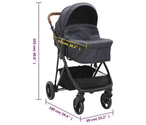 Divi-Vienā Sporta Ratiņi Antracītpelēki Ar Melnu, Tērauds Vidaxl