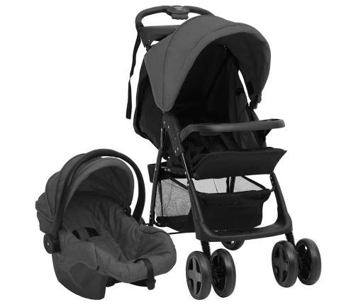 Trīs-Vienā Sporta Ratiņi Tumši Pelēki Ar Melnu, Tērauds Vidaxl