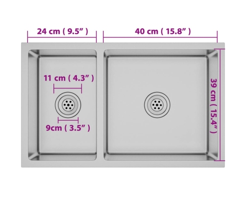 vidaXL virtuves izlietne, nerūsējošs tērauds