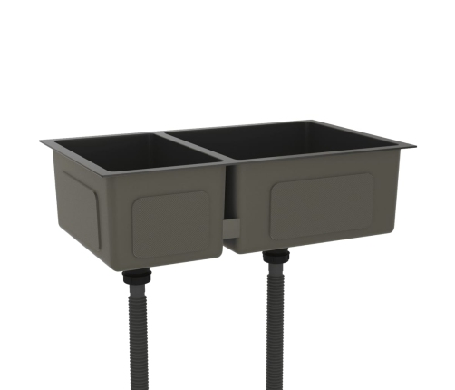 vidaXL virtuves izlietne, nerūsējošs tērauds, melna