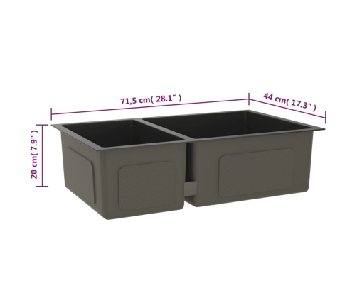 vidaXL virtuves izlietne, nerūsējošs tērauds, melna