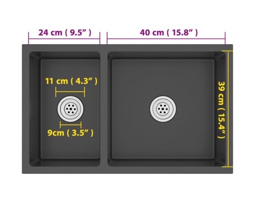 vidaXL virtuves izlietne, nerūsējošs tērauds, melna