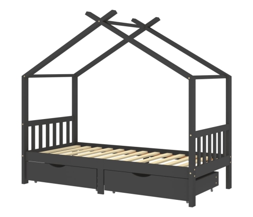 vidaXL gultas rāmis ar atvilktnēm, tumši pelēks, priede, 90x200 cm