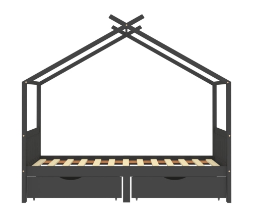 vidaXL gultas rāmis ar atvilktnēm, tumši pelēks, priede, 90x200 cm