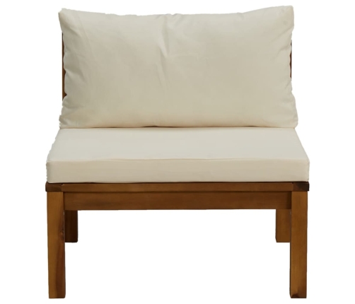 vidaXL vidējais dīvāns ar krēmbaltiem matračiem, akācijas koks