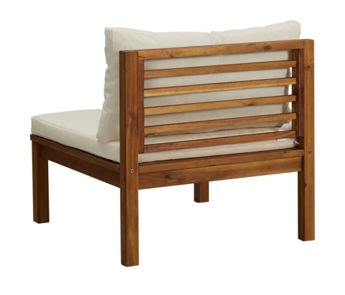 vidaXL vidējais dīvāns ar krēmbaltiem matračiem, akācijas koks