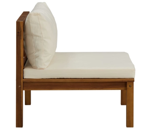 vidaXL vidējais dīvāns ar krēmbaltiem matračiem, akācijas koks