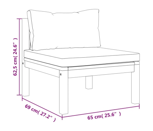 vidaXL vidējais dīvāns ar krēmbaltiem matračiem, akācijas koks