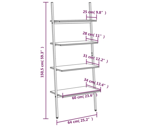vidaXL 4-līmeņu slīps plaukts, tumši brūns un melns, 64x34x150,5 cm