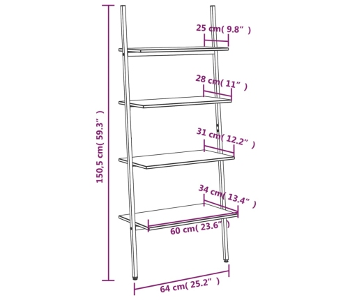 vidaXL 4-līmeņu slīps plaukts, melns, 64x34x150,5 cm