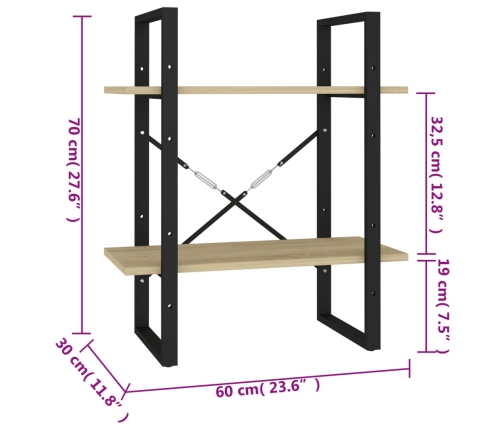 2-Līmeņu Grāmatu Plaukts, Ozolkoka 60X30X70Cm Inženierijas Koks Vidaxl