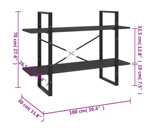 vidaXL 2-līmeņu grāmatu plaukts, pelēks, 100x30x70cm inženierijas koks