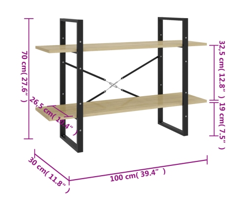 vidaXL 2-līmeņu grāmatu plaukts ozolkoka 100x30x70cm inženierijas koks