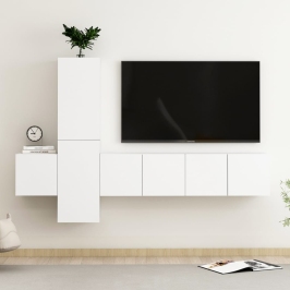 vidaXL 5-daļīgs TV plauktu komplekts, balts, inženierijas koks
