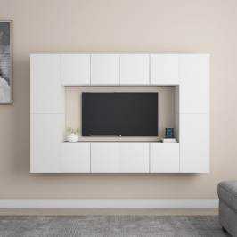 vidaXL 8-daļīgs TV plauktu komplekts, balts, inženierijas koks