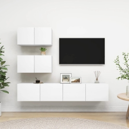 vidaXL 4-daļīgs TV skapīšu komplekts, balts, inženierijas koks