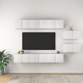 vidaXL 8-daļīgs TV plauktu komplekts, balts, inženierijas koks