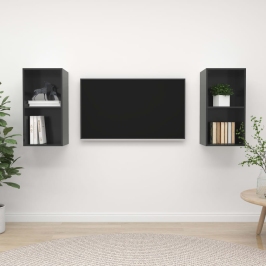 Sienas Tv Plaukti, 2 Gab., Spīdīgi Pelēki, Inženierijas Koks Vidaxl
