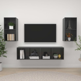 Sienas Tv Plaukti, 4 Gab., Spīdīgi Pelēki, Inženierijas Koks Vidaxl Sienas Tv Plaukti, 4 Gab., Spīdīgi Pelēki, Inženierijas Koks Vidaxl