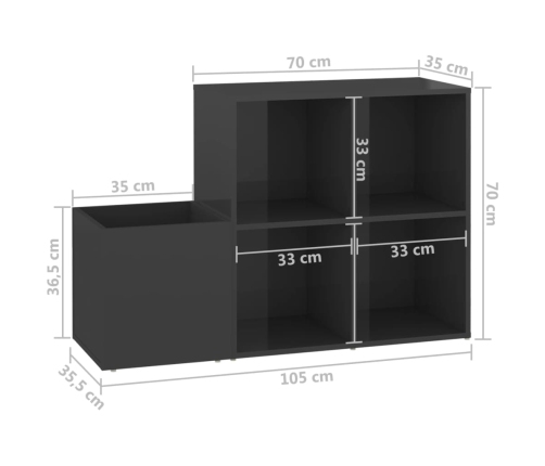 vidaXL apavu skapis, spīdīgi pelēks, 105x35,5x70 cm, inženierijas koks