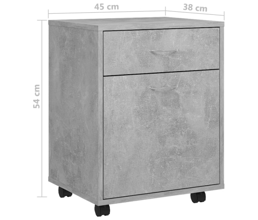 vidaXL skapītis ar riteņiem betona pelēks 45x38x54cm inženierijas koks