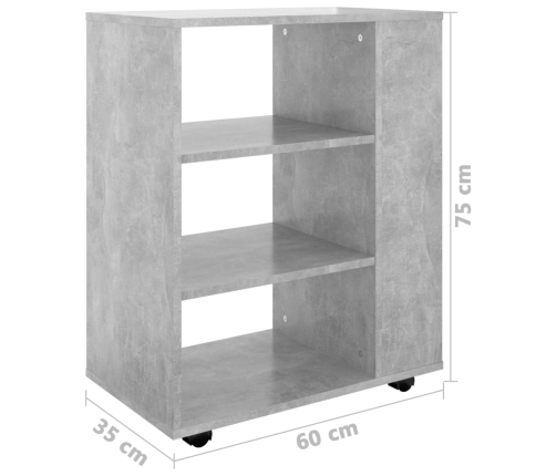 vidaXL plaukts ar riteņiem, betona pelēks 60x35x75cm inženierijas koks