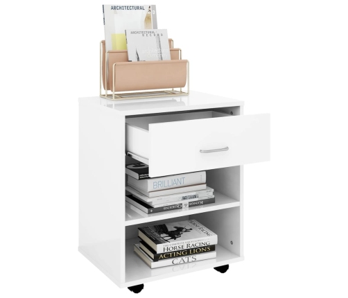 vidaXL skapītis ar riteņiem spīdīgi balts 46x36x59cm inženierijas koks
