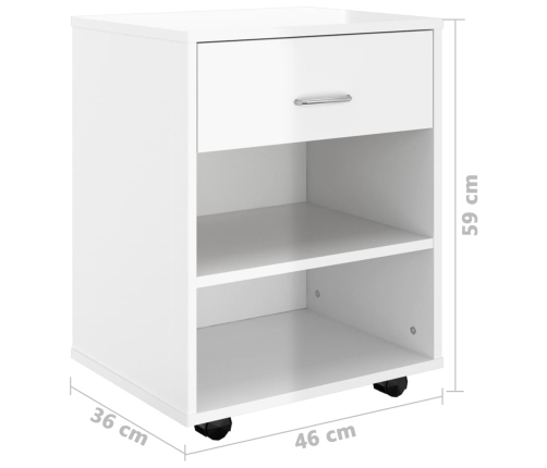 vidaXL skapītis ar riteņiem spīdīgi balts 46x36x59cm inženierijas koks