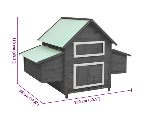 vidaXL vistu būris, 152x96x110 cm, pelēks ar baltu, egles masīvkoks