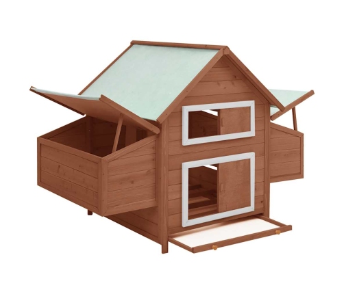 vidaXL vistu būris, 152x96x110 cm, brūns ar baltu, egles masīvkoks