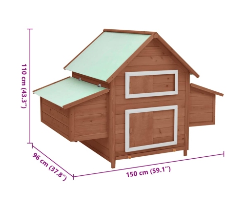 vidaXL vistu būris, 152x96x110 cm, brūns ar baltu, egles masīvkoks