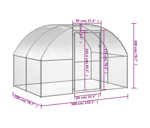 vidaXL vistu būris, 3x2x2 m, cinkots tērauds