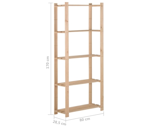 vidaXL 5-līmeņu glabāšanas plaukts, 80x28,5x170 cm, priedes masīvkoks