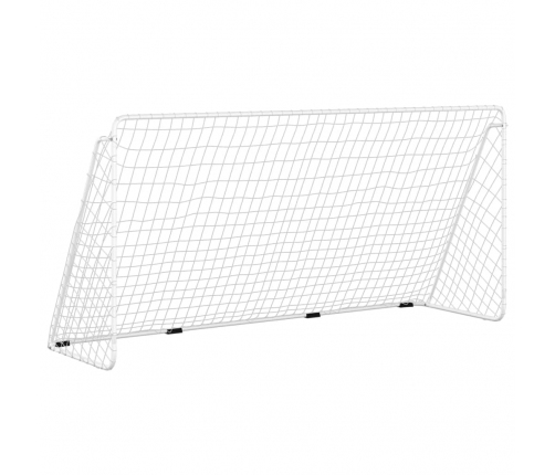 vidaXL futbola vārti ar tīklu, balti, 366x122x182 cm, tērauds