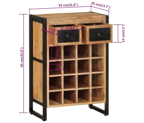 vidaXL vīna pudeļu plaukts 16 pudelēm, mango masīvkoks