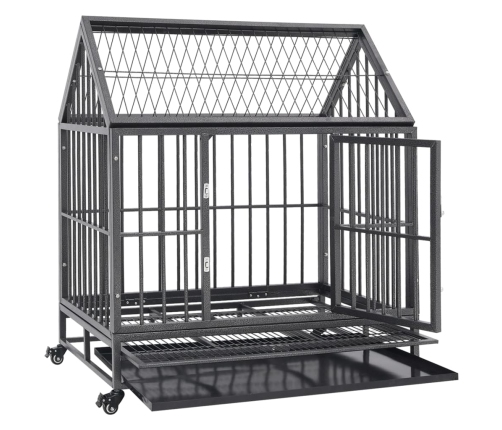 vidaXL suņu būris ar riteņiem un jumtu, 92x62x106 cm, tērauds