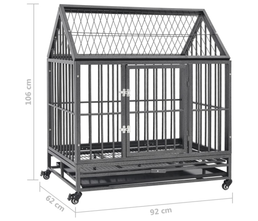vidaXL suņu būris ar riteņiem un jumtu, 92x62x106 cm, tērauds