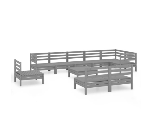 vidaXL 10-daļīgs dārza atpūtas mēbeļu komplekts, pelēks priedes koks