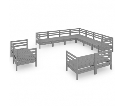 vidaXL 11-daļīgs dārza atpūtas mēbeļu komplekts, pelēks priedes koks