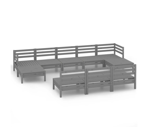 vidaXL 10-daļīgs dārza atpūtas mēbeļu komplekts, pelēks priedes koks