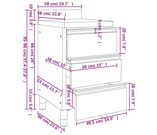 vidaXL virtuves skapīši, 3 gab., nerūsējošs tērauds