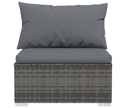 vidaXL vidējais dārza dīvāns, spilveni, pelēka PE rotangpalma