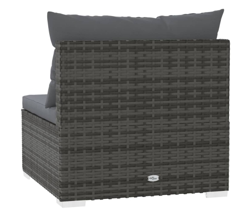 vidaXL vidējais dārza dīvāns, spilveni, pelēka PE rotangpalma